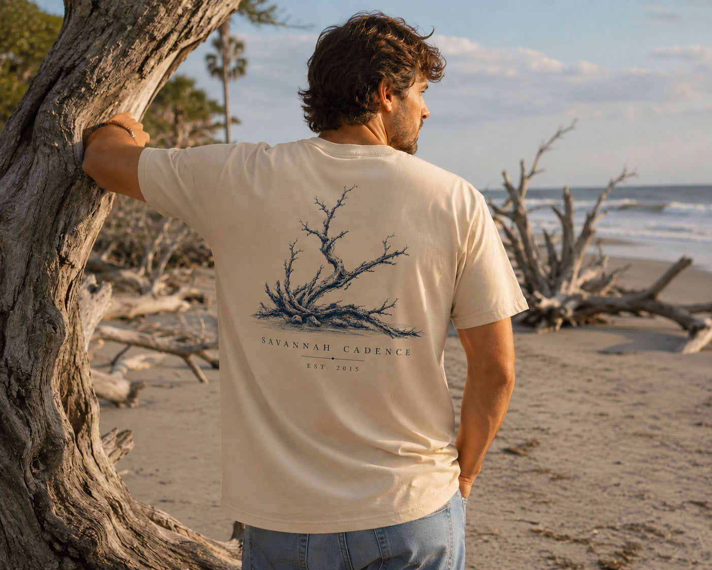 avannah Cadence Driftwood Tee worn at Driftwood Beach, Jekyll Island, Georgia